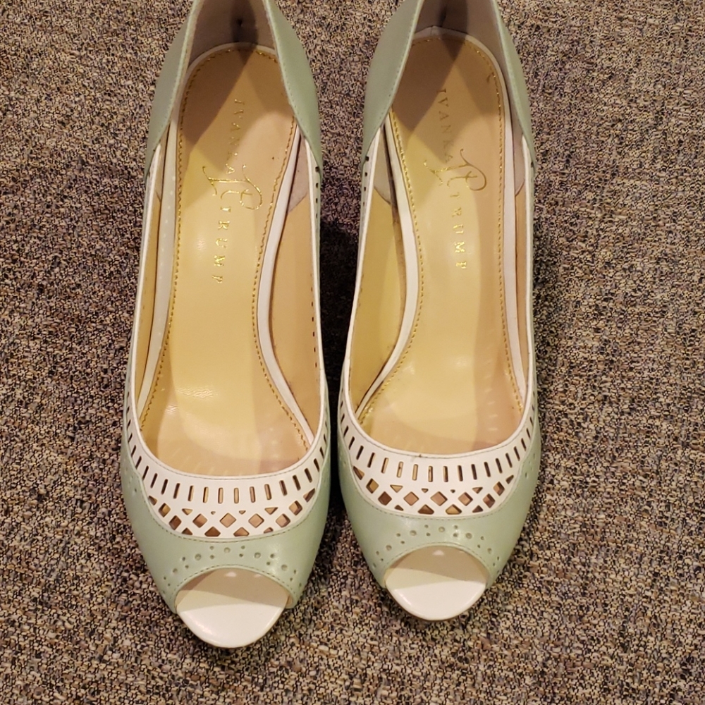 Mint green & white heels